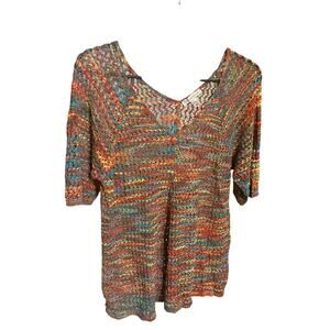 90s Crocheted Top Petite L cb established 1962 Colorful Short Sleeve Vintage